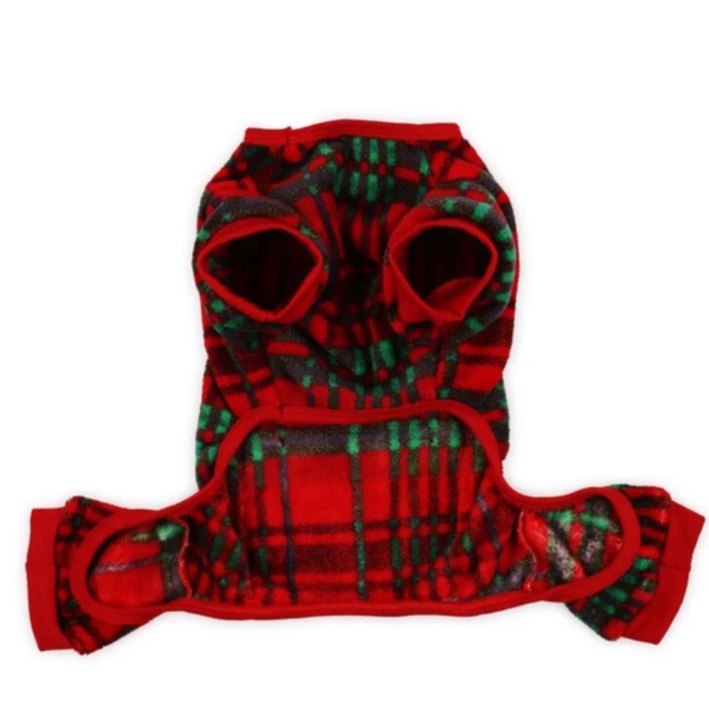 Holiday Christmas Morning Dog Pajama Top Dog Pajamas red and green plaid size XS